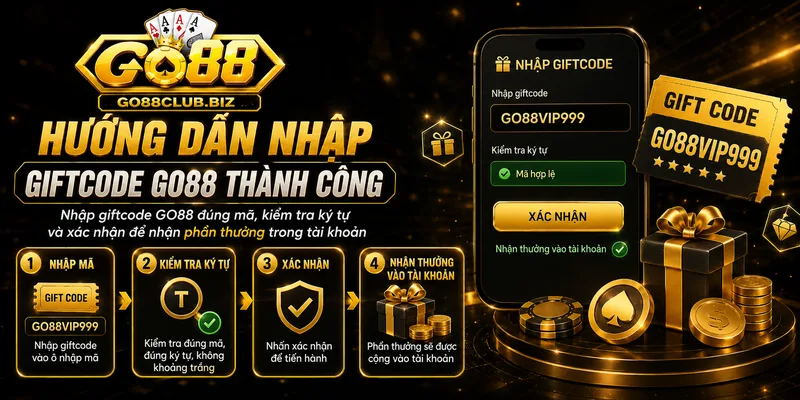 Hướng dẫn nhập giftcode GO88 thành công